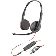 Poly Blackwire 3225 Wired Dual-Ear Boom Mic USB-C+ 3.5mm Plug + USB-C/A Adapter Noise-Canceling Mic For PC & Mac & Mobile product image
