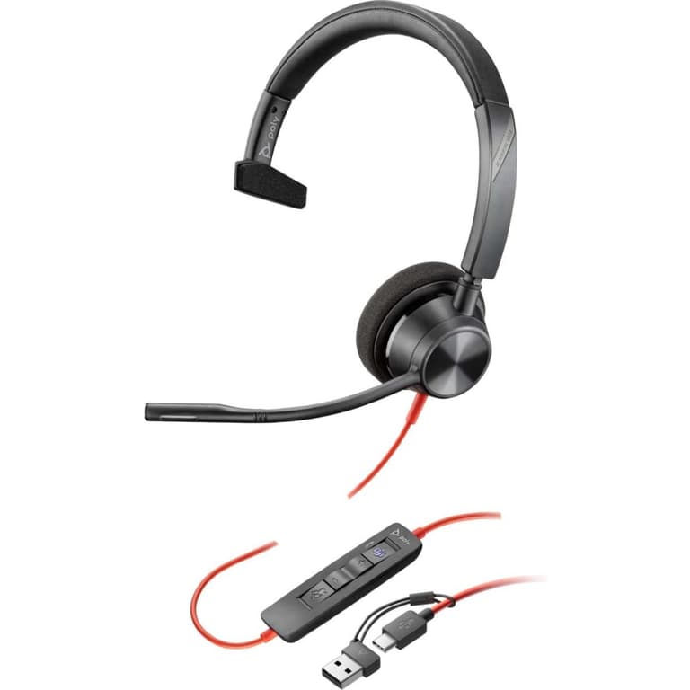 Poly Blackwire 3310 Wired USB Type-A & Wired USB Type-C One-Ear Boom Mic Noise & Echo Reduction For PC & Mac Works with Teams (Certified)