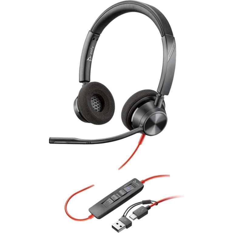 Poly Blackwire 3320 Wired Dual-Ear Boom Mic USB-C Headset + USB-C/A Adapter Noise-Canceling Mic For PC & Mac & Mobile Works with Teams (Certified)