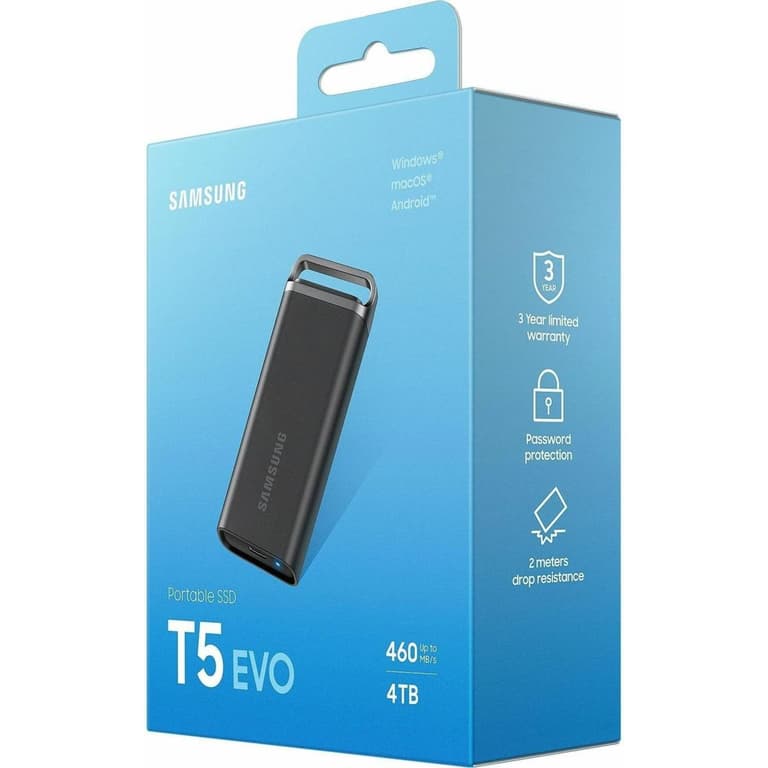 SAMSUNG T5 EVO 4TB Portable External SSD USB 3.2 Gen 1 Seq. Read Speeds Up to 460MB/s For Gaming & Content Creation - Black
