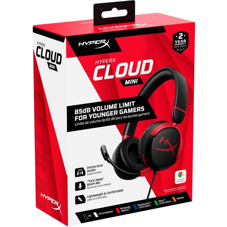 HyperX Cloud Mini Wired Lightweight Volume level below 85dB Flip-to-Mute MIC Rotating Earcups For PC, Chromebook, Nintendo , PS, Xbox , Phones, Laptops, Tablets - Black
