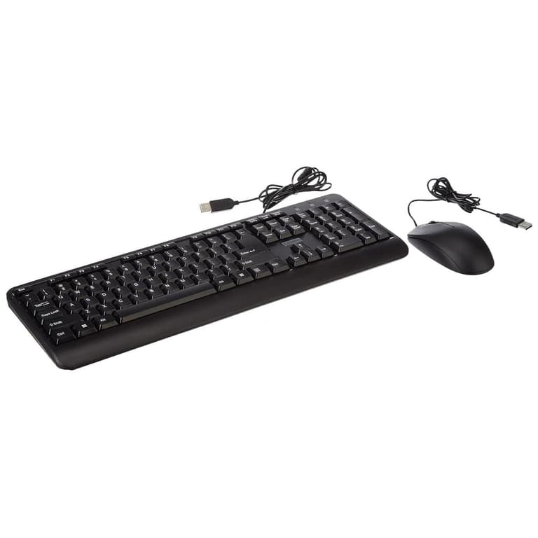 Lenovo 160 Wired Combo Keyboard & Mouse Waterproof Exoskeleton Splash Proof Keys 1600 DPI Full Size Mouse Non-Slip Scroll Wheel - Black