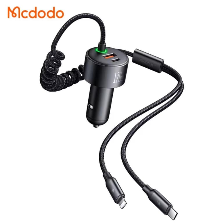 Mcdodo CC-0370 120W 4-Port PD PPS Car Charger with Two Wire Light for Laptop Mobile Phone Smartwatch
