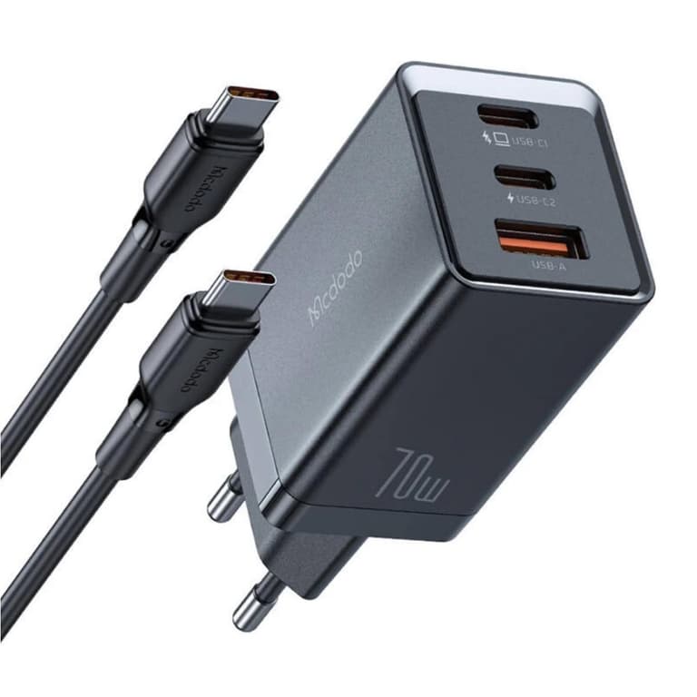 Mcdodo CH-1543 GaN wall charger, 2x USB-C, 1x USB, 67W + USB-C to USB-C cable (black)