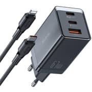 Mcdodo CH-1544 GaN wall charger, 2x USB-C, 1x USB, 67W + USB-C to Lightning cable (black) product image