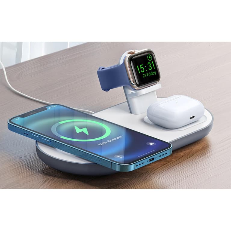 Mcdodo CH-7062 3 in1 / 15W Multiple Magsafe TWS Headphones / Watch Clock and Phone Charging Unit - White