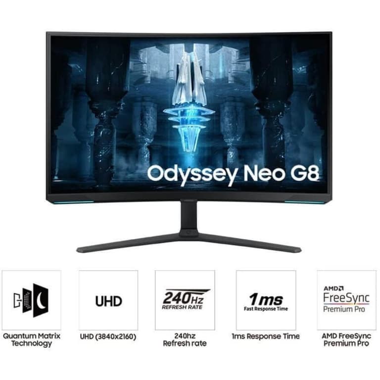 SAMSUNG 32" Odyssey Neo G8 4K UHD 240Hz 1ms G-Sync Curved HDR 2000 G-Sync Compatible Adjustable Stand