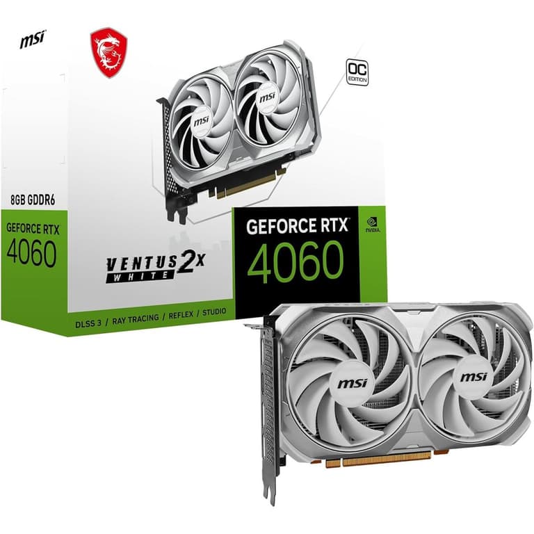 MSI Gaming GeForce RTX 4060 Ventus 2X White 8GB GDRR6 TORX Fan 4.0 Ada Lovelace Architecture Graphics Card