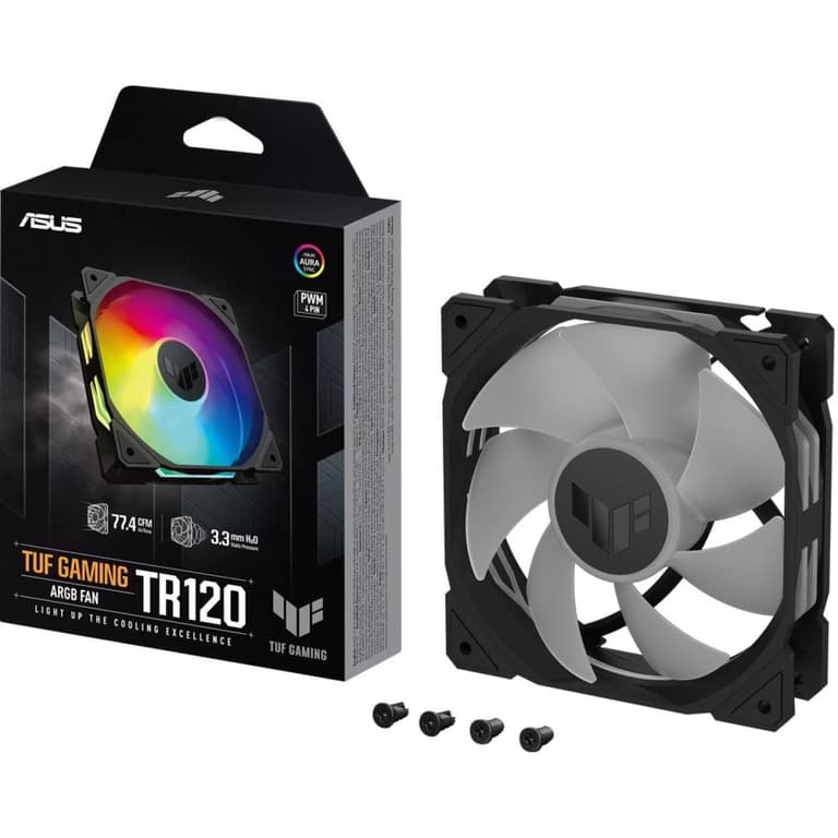 ASUS TUF Gaming TR120 ARGB Fan 3Pin Double-Layer LED 2000rpm 3.3mm H2O 77.4 CFM 16 Individually Addressable RGB LEDs 1 Pack - Black