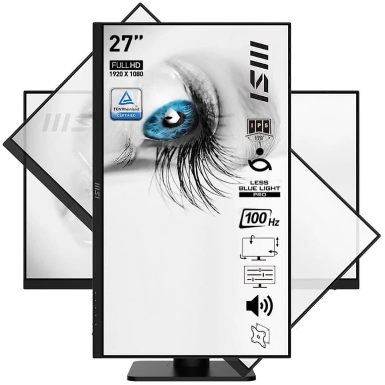MSI PRO MP273AP 27" IPS Full HD 100Hz Less Blue Light Anti-Glare Built-in Speakers Adjustable Stand HDMI & DP VGA - Black