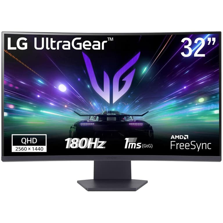 LG UltraGear 32GS60QC 32" Curved 1000R 2K QHD 180Hz 1ms HDR 10 sRGB 99% AMD FreeSync Borderless Design w/2x HDMI 1x Display Port - Black