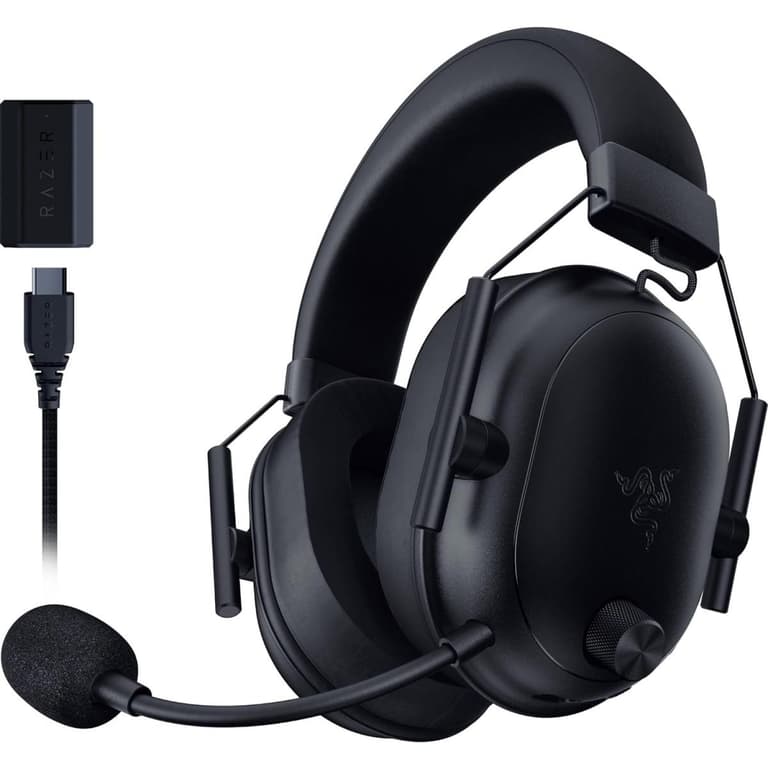 Razer BlackShark V2 HyperSpeed Wireless/Bluetooth/USB Lightweight THX Spatial Audio Bendable Mic 50mm Drivers 70 Hr Battery w/USB Type C Charging - Black