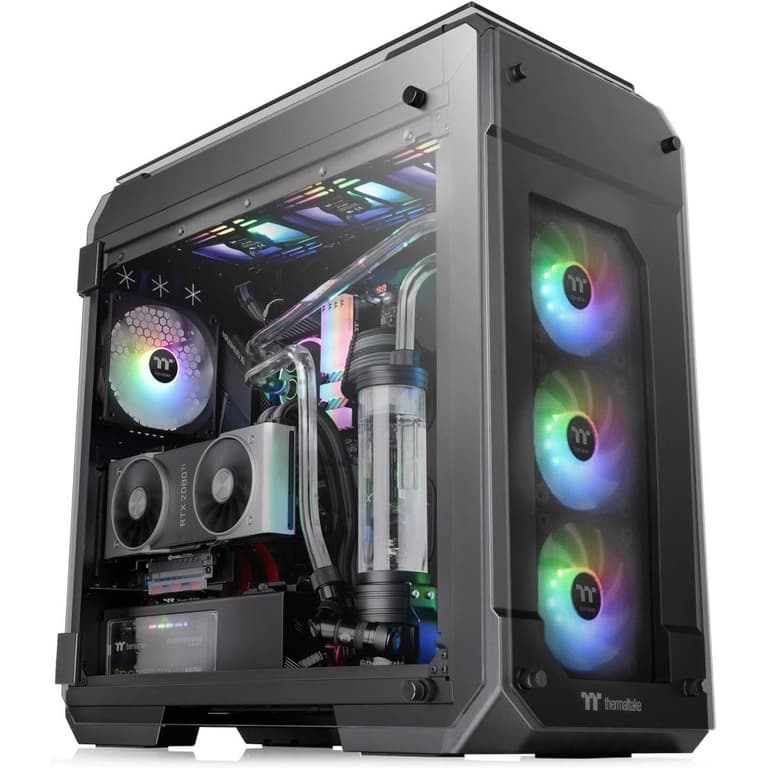 Thermaltake View 71 4-Sided Tempered Glass Vertical GPU Modular Full Tower w/ 2 Blue LED Ring Fan Pre-installed - Black