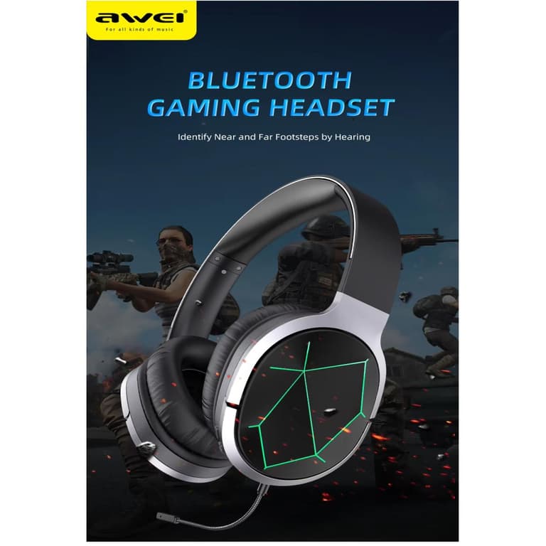 AWEI A799BL Wireless Bluetooth Headphones HIFI Stereo Music ESports Gaming Headset with Microphone Retractable Earphone - Black