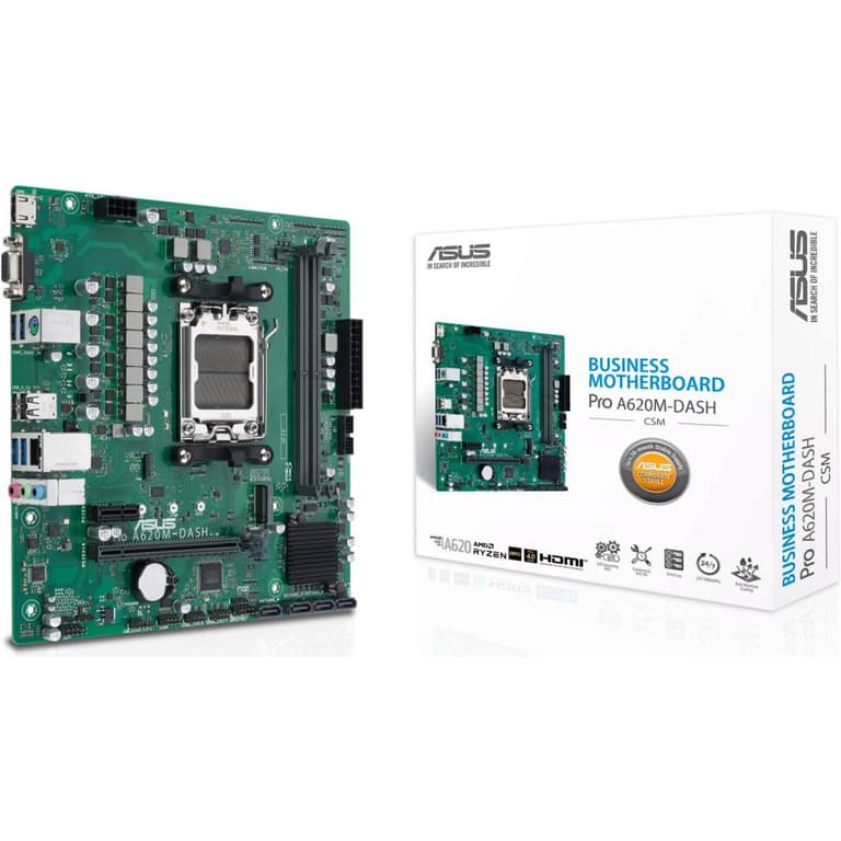 ASUS Pro A620M-DASH-CSM AMD A620 DDR5 AM5 M.2 Slots PCIe 4.0 x16 Micro-ATX Mainboard