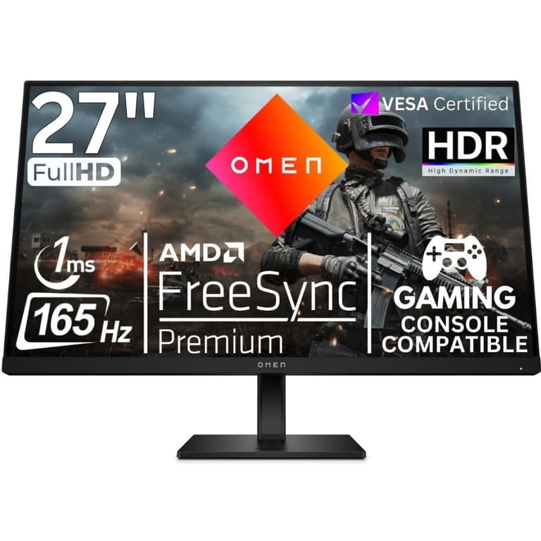 OMEN by HP 27q Fast IPS 2K 165Hz 1ms HDR 400nits sRGB 99% DCI-P3 99% AMD FreeSync™ Premium Fully Adjustable Stand w/ 2x HDMI 2.0 & DisplayPort