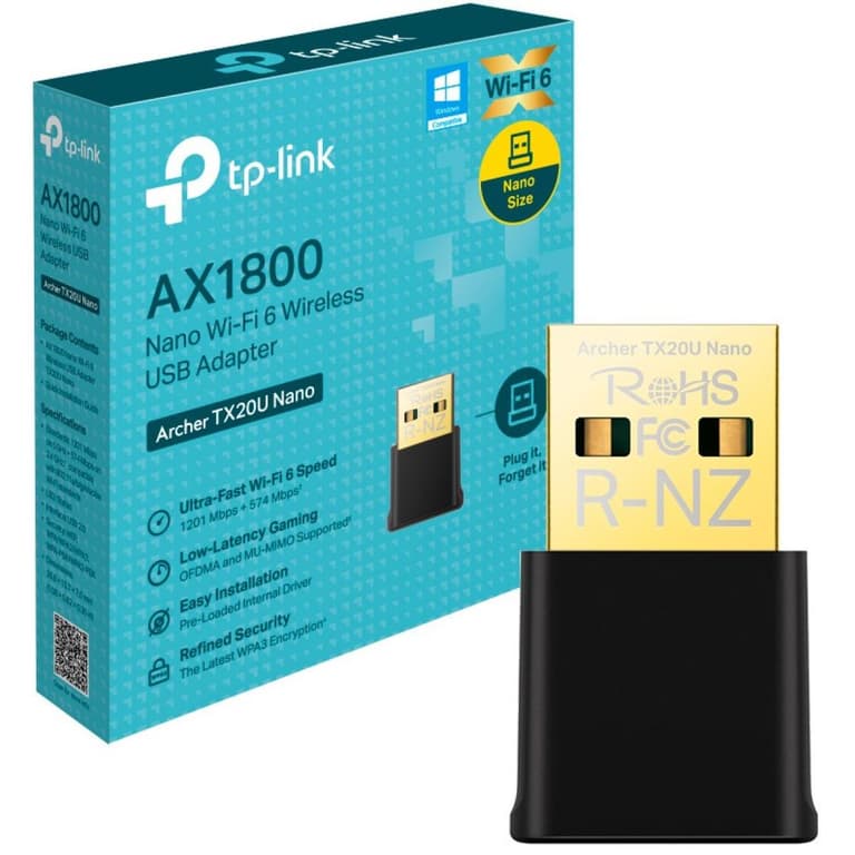 TP-Link Archer TX20U Nano AX1800 USB WiFi Adapter 2.4G/5G Dual-Band OFDMA, MU-MIMO, WPA3, Travel Size, Supports Windows 11/10