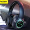 Awei A300BL Wireless Headphones Bluetooth 5.3 With Mic Sports Gaming Super Deal Colorful Light Headset HiFi Stereo Earphones - Black product thumbnail 1