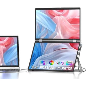 V2COM M2 15.6" IPS Full HD Triple Screen Extender Portable Folding Monitor All Laptops For Windows & Mac VESA Mountable/Ergo Design Built In Speakers