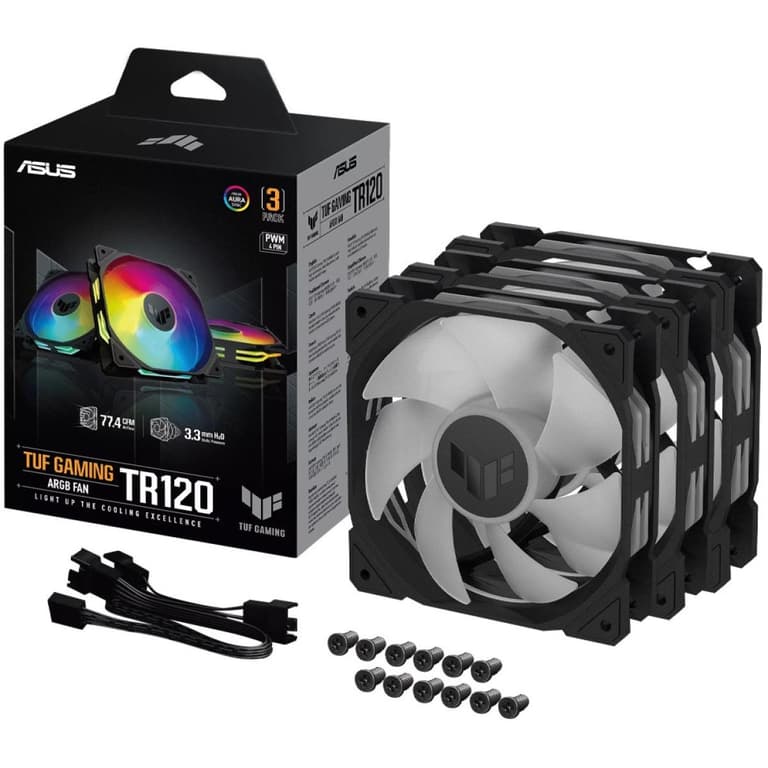 ASUS TUF Gaming TR120 ARGB Fan 3Pin Double-Layer LED 2000rpm 3.3mm H2O 77.4 CFM 16 Individually Addressable RGB LEDs 3 Pack - Black