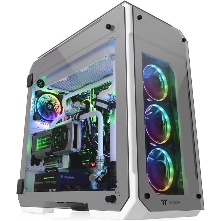 Thermaltake View 71 4-Sided Tempered Glass Vertical GPU Modular Full Tower w/ 2 Blue LED Ring Fan Pre-installed - White