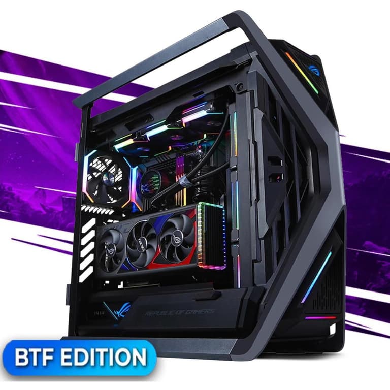 ASUS ROG Hyperion GR701 E-ATX PC Case, BTF Edition, Tempered Glass Side Panels, Up to 420mm Dual Radiator, 4*140mm Fans, Metal GPU Holder, Compnent Storage, ARGB Fan Hub, Black