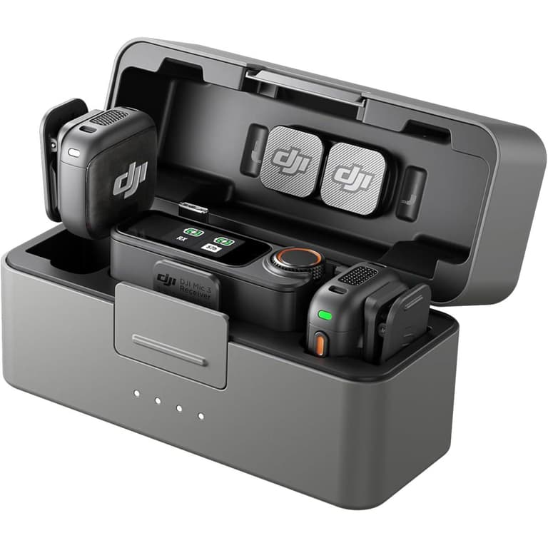 DJI Mic 3 (2 TX + 1 RX + Charging Case), Wireless Microphone for iPhone/Camera/Android, Ultralight, Adaptive Gain Control for Balanced Volume, Dual Band Anti-Interference, 28hrs Use, Vlog