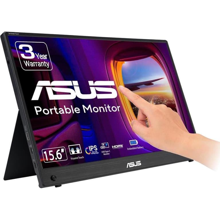 ASUS ZenScreen MB16AHT 15.6" Touch Portable Monitor Full HD IPS 10-Point Touch, Mini-HDMI, Ergo kickstand, Tripod socket, ASUS Flicker Free & Low Blue Light technologies, 262K Display Colors, Eye Care Technology, Black