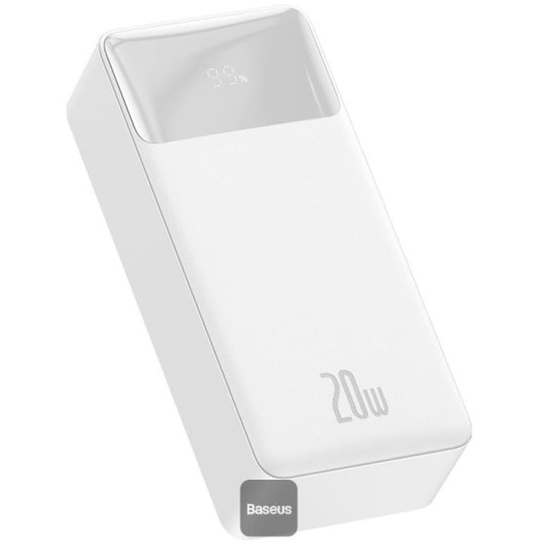Baseus Bipow Digital Display Power Bank 30000mAh 20W Portable Phone Charger - White