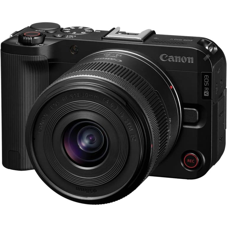 Canon EOS R50V Mirrorless Camera with RF-S14-30mm F4-6.3 is STM PZ Lens, APS-C Sensor, 24.2 Megapixels, Ultra-Wide Zoom, Fast Autofocus, Vlogging and Live Streaming Kit for Content Creators, Black