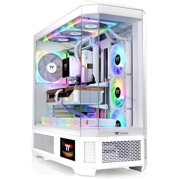 Thermaltake View 600 TG Full Tower 420mm Radiator Support Hidden Connector Support; Rotatable PCIe Slots, Snow + Thermaltake 6.0" LCD Panel Kit Snow White