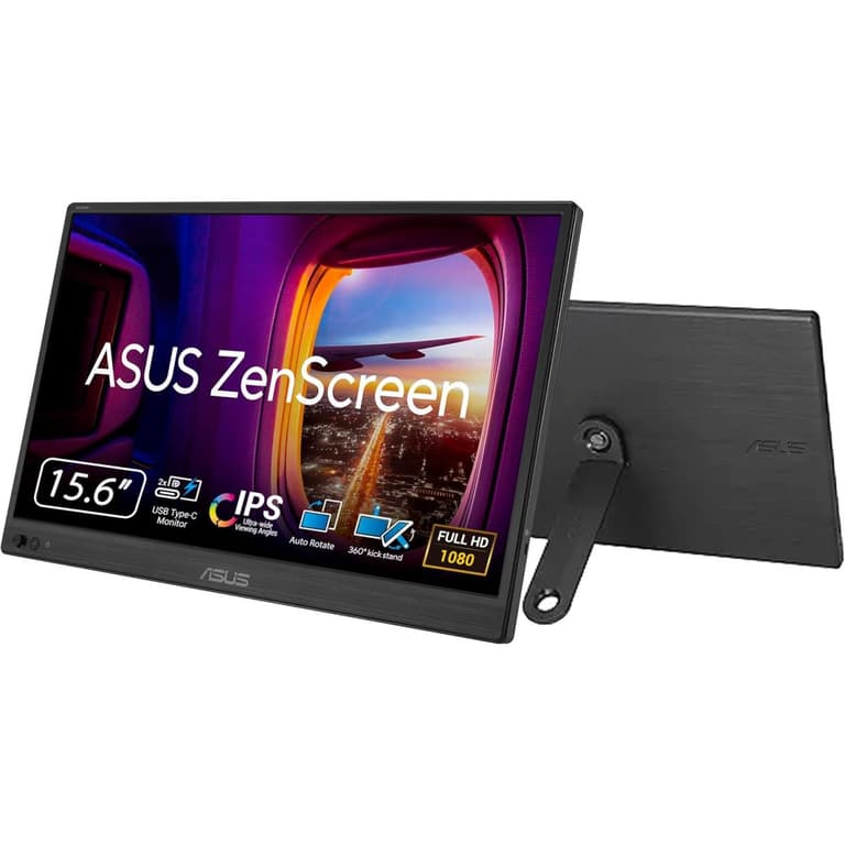 ASUS MB169CK ZenScreen 16” IPS Full HD Portable USB Monitor , Dual USB-C, Mini-HDMI, Eye Care, Flicker Free, Blue Light Filter, Anti-Glare Surface, 360° Kickstand,Black