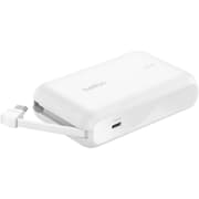 Belkin BoostCharge power bank 10000mAh, portable power bank with integrated cable PD 20W, fast charge USB-C power delivery, power bank fast charging for iPhone 16 series, iPad Pro, Galaxy S24 and more - White product image