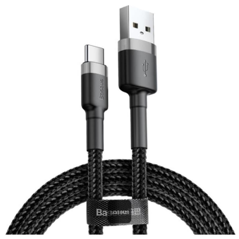 Baseus Cafule Series USB-A to Type-C Cable - 3A Fast Charge & 480Mbps High-Speed Data Transfer, Nylon Braided, 1M - Black