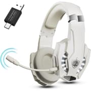 PHOINIKAS Wireless Gaming Headset with mic for PS4 PS5 PC Switch, 2.4G Wireless Over Ear USB Gaming Headphones with 7.1 Stereo Sound, Low Latency, 15H Battery Life - White product image