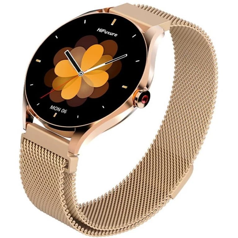 HiFuture Aura 2 Woman Bluetooth 5.3 Smart Watch, 1.32" Amoled display, IP68 Waterproof, 270mAh battery, provides up to 7 days, over 100 sports modes, Heart rate & Sleep Monitoring - Rose Gold