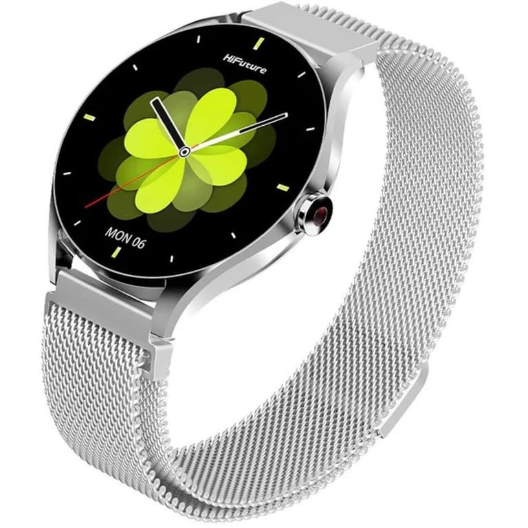 HiFuture Aura 2 Woman Bluetooth 5.3 Smart Watch, 1.32" Amoled display, IP68 Waterproof, 270mAh battery, provides up to 7 days, over 100 sports modes, Heart rate & Sleep Monitoring - Silver