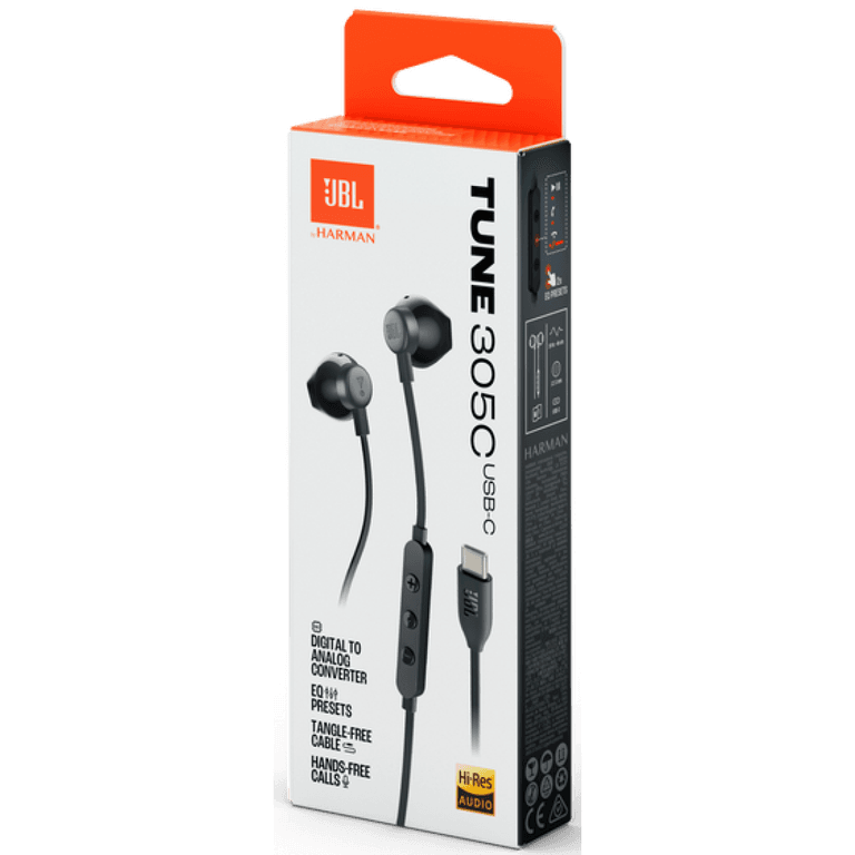 JBL TUNE 305C USB Wired Hi-Res Headphones, 12.5 mm Dynamic Driver, EQ Presets Control, Tangle-free Flat Cable, 20Hz-40 kHz Frequency Response, Built-in Mic, USB-C Connectivity, Black