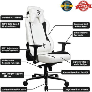 Arozzi Vernazza Soft PU Leather Ergonomic Office and Gaming Chair with High Backrest Recliner Swivel Tilt Rocker Adjustable Height and Adjustable Lumbar and Neck Support - White