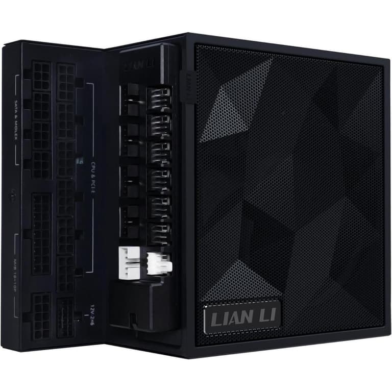 Lian Li Edge 1000W 80+ Gold Full Modular (Fan Hub Included) ATX 3.0 3.1-PCIE 5.1-L-Shape Design for Dual Chamber Case-120mm FDB Fan-Supports up to 4 USB Device - Black