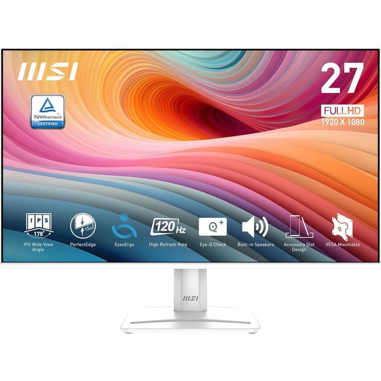 MSI PRO MP275W E2 27" IPS Full HD 120Hz 1 ms Eye Care VESA Mountable Built-in Speakers Tilt-Adjustable VGA & HDMI & DP - While