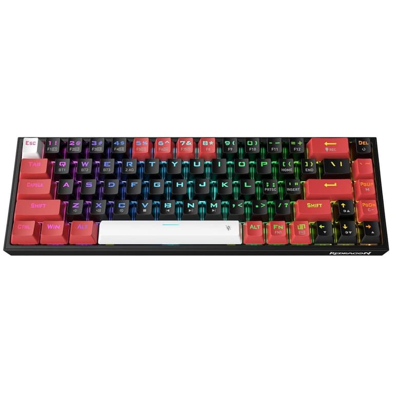 Redragon K631RGB Castor Pro Mechanical Gaming Keyboard, 68 Keys, Wireless 2.4G+Bluetooth+Wired Triple Mode Connect, Detachable Type-C to USB, Anti-Ghosting, HUANO Red Switch