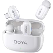 BOYA Mini Wireless Microphone for iPhone/Android/PC/Tablets with USB C/Lightning Plug, MFi Certified, Noise Reduction, AI Voice Changer, 30H Battery Life with Charging Case for Video Recording Podcast - White product image