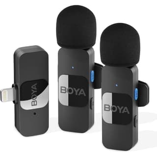 BOYA BY-V2 Wireless Microphone for iPhone,2.4GHz Plug Play Mnini Clip-on Mic for iPhone 14/14 Pro/13/13 Pro/12 iPad iOS Devices Vlogging YouTube Video Recording Podcast Interview - Black