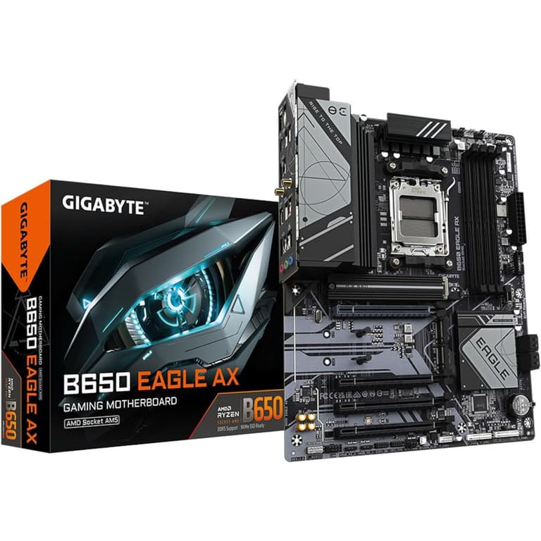 GIGABYTE B650 Eagle AX AMD ATX AMD B650 Chipset, 4x DDR5 DIMM Slot, 256GB Max Memory, 3x M.2 Slots, 1x PCIe 4.0 x16, Wi-Fi 6E Network Connectivity, Black