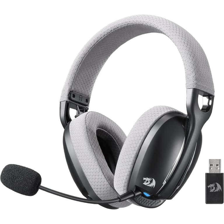 Redragon H878BG 3-Mode Wireless Blue Lighting Gaming Headset - Lightweight - 7.1 Surround Sound - 40MM Drivers - Detachable Microphone - Multi Platforms for PC, PS5/4/3, Switch, Mobile, - Black