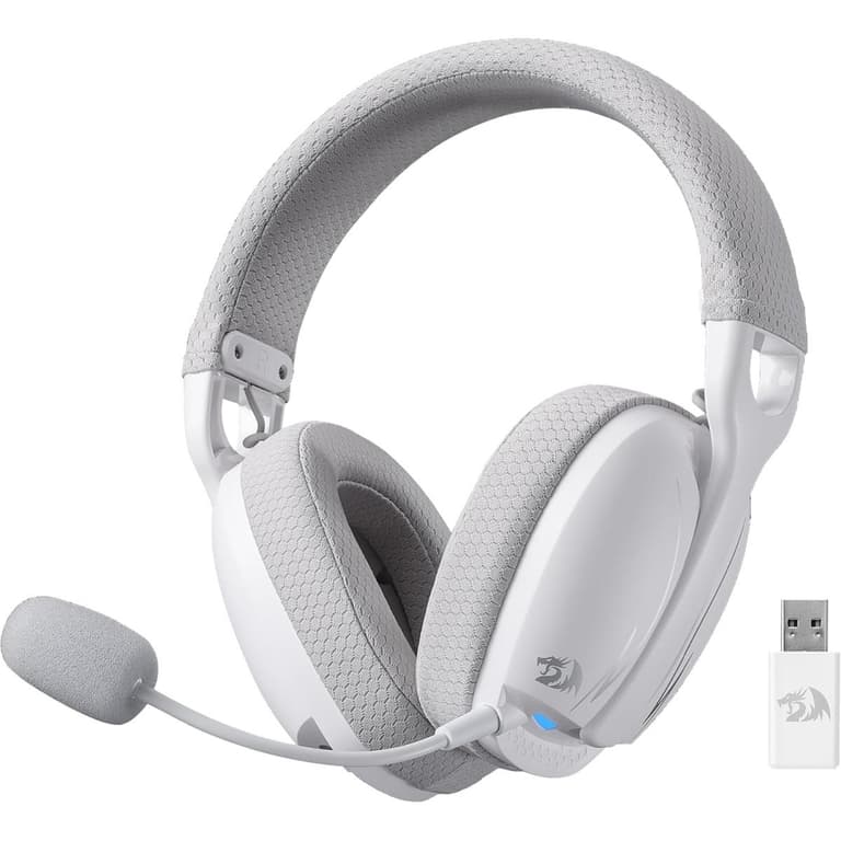 Redragon H878WG 3-Mode Wireless Blue Lighting Gaming Headset - Lightweight - 7.1 Surround Sound - 40MM Drivers - Detachable Microphone - Multi Platforms for PC, PS5/4/3, Switch, Mobile, - White