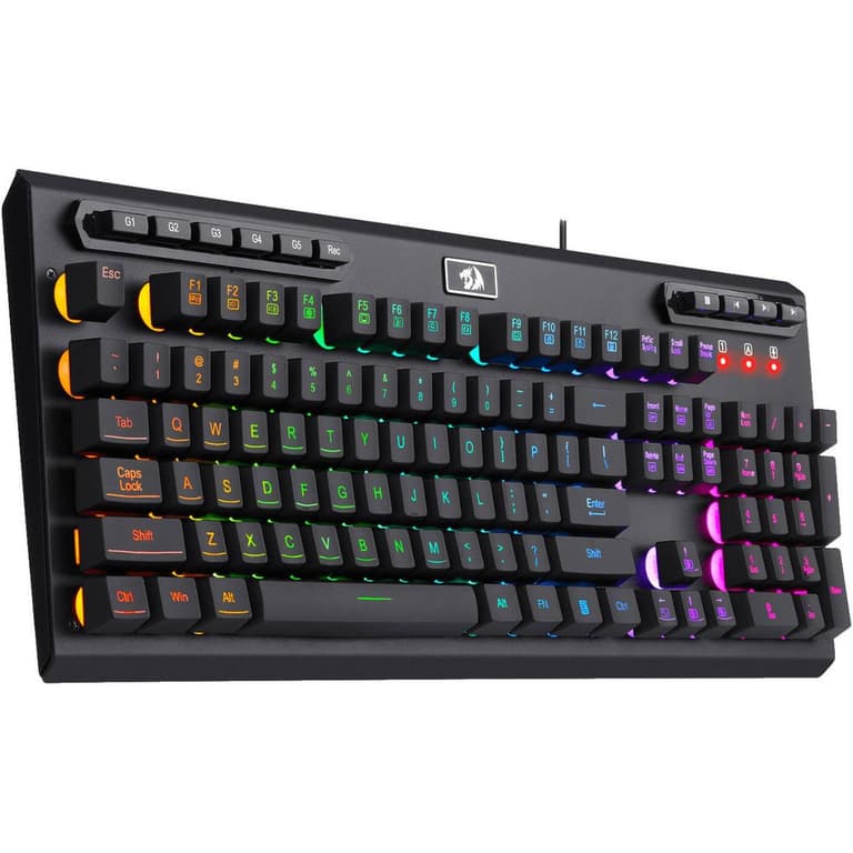 Redragon K513 RGB Membrane Gaming Keyboard, Standard 104 Keys Linear Mechanical-Feel Keyboard w/ 5 Extra On-Board Macro G Keys, Dedicated Media Control, Solid Metal Top Case - Black