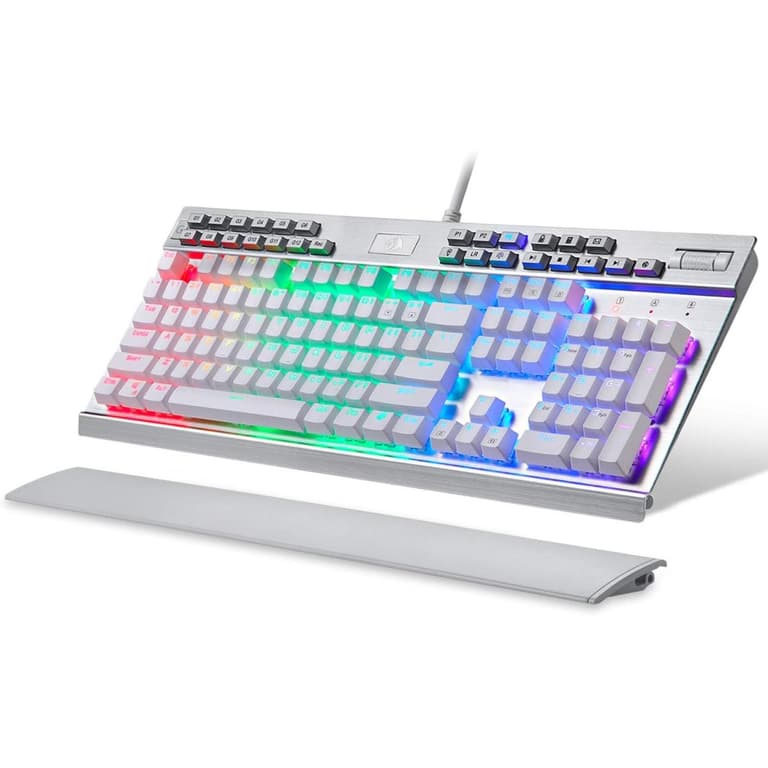 Redragon YAMA K550 Mechanical Gaming Keyboard, RGB LED Backlit with Purple Switches, Macro Recording, Wrist Rest, Volume Control, Full Size, Yama, USB Passthrough for Windows PC Gamer (White)