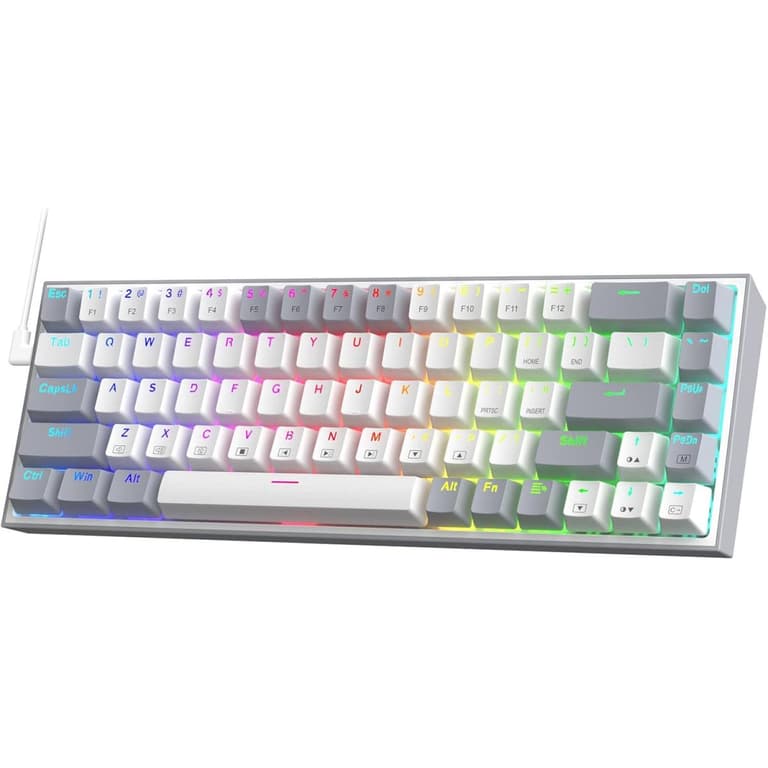Redragon Castor K631WG 65% Wired RGB Gaming Keyboard, 68 Keys Compact Mechanical Keyboard w/100% Hot-Swap Socket, Free-Mod Plate Mounted PCB & Dedicated Arrow Keys, Quiet Red Switch